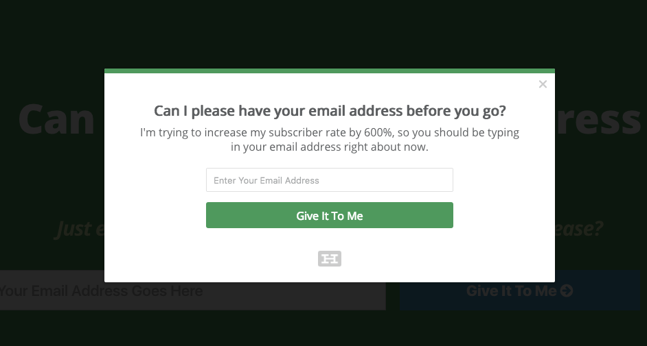 An ask only exit intent popup