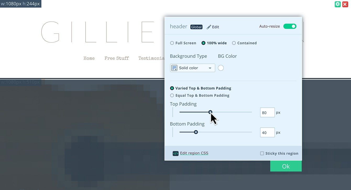 To change the position of the header adjust the padding.