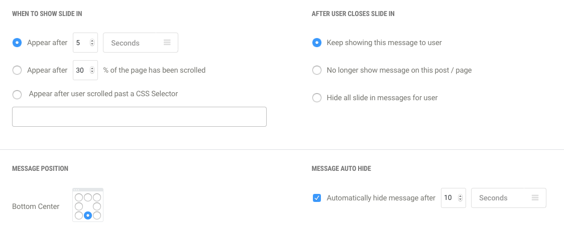 Hustle SlideIn parameters