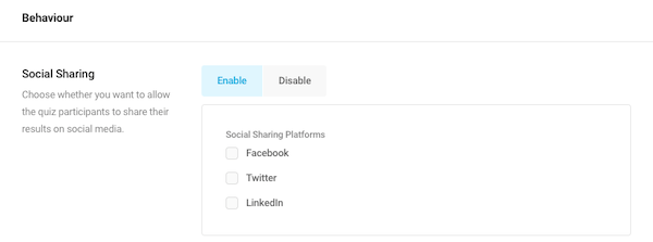 A screen showing users they can share their quiz on social media