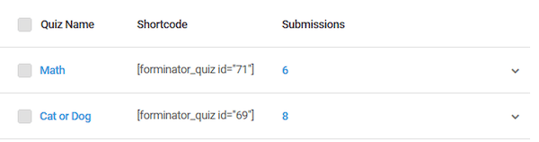 A screen showing what your quiz short code might look like