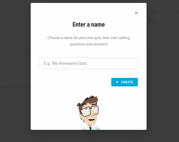 A pop up asking users to enter the name of their quiz
