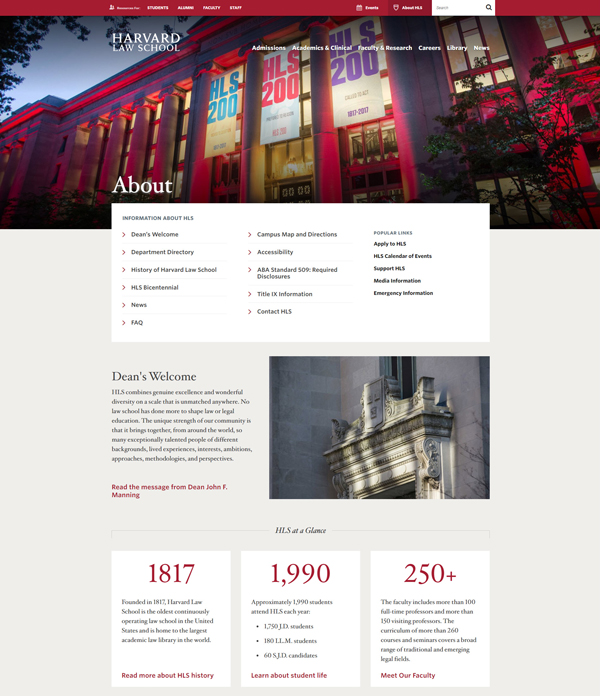 Harvard Law School website - About Us page