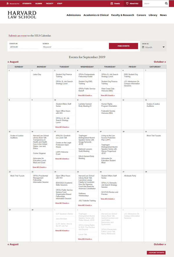 Harvard Law School website - events calendar