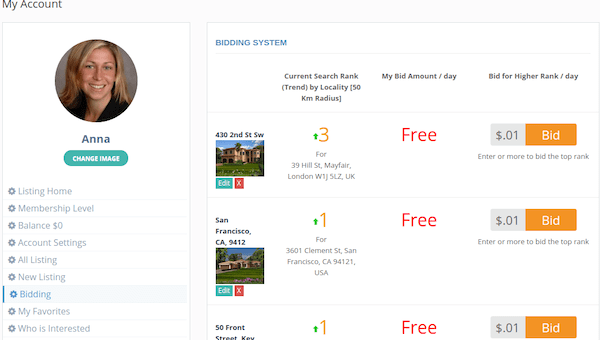 An example of how people can bid on your properties