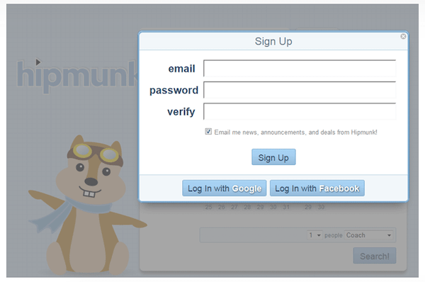 An example of a simple sign up form by Hipmonk