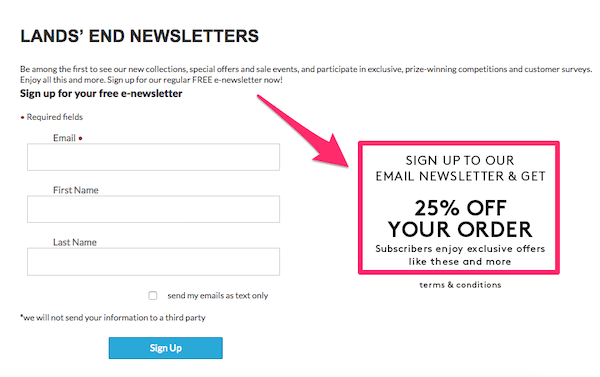 An example of how Land End get more subscribers by making offers