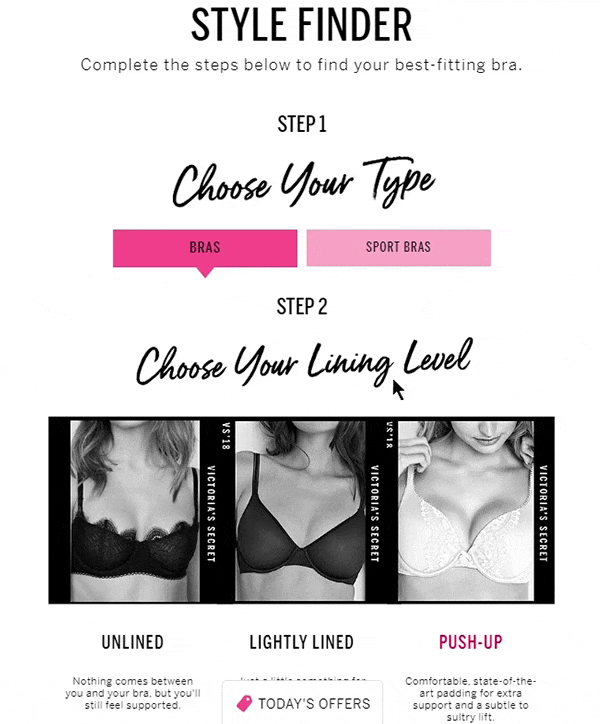 Victoria Secret's Bra Selector interface