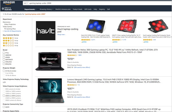 Amazon product results page.