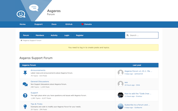 An example of a forum made by Asgaros