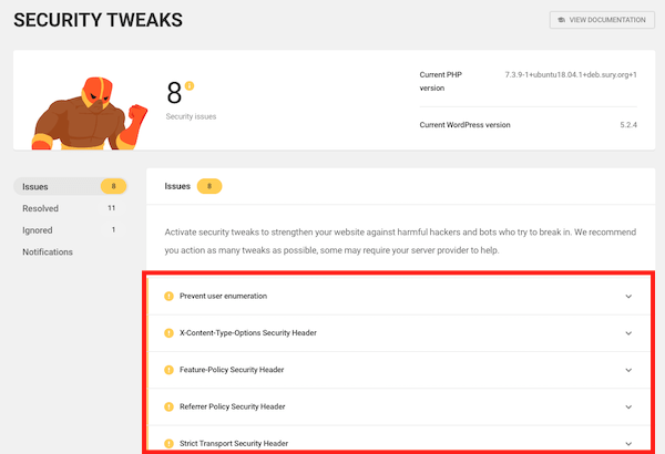Click on a security header to enforce it