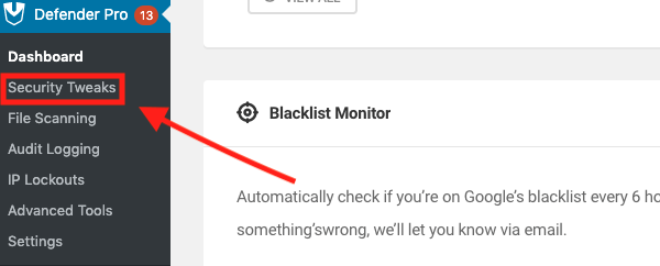 Or select security tweaks from the side menu