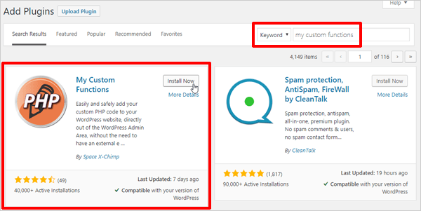 Add My Custom Functions WordPress Plugin