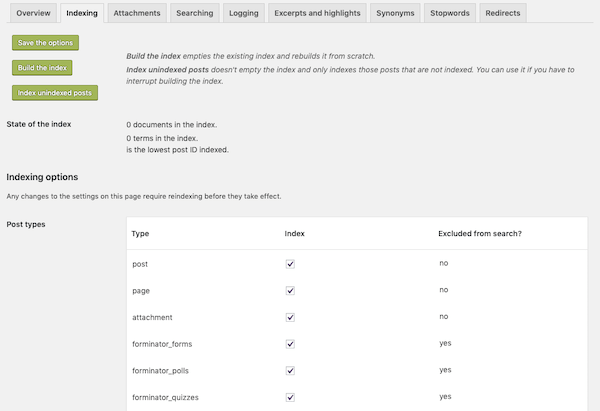 Start by setting the indexing settings of your search
