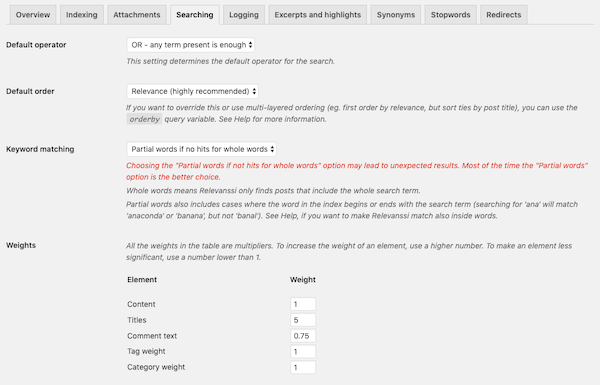 Alter whether you want your search results to display more results and be less accurate, or display less results and be more accurate