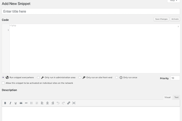 Add a new custom snippet to your site