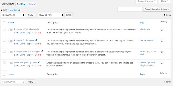 Manage the snippets on your network