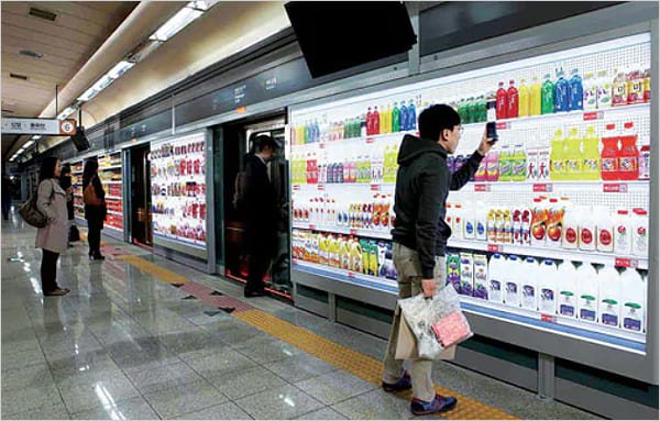 Tesco virtual store inside a Korean subway station.