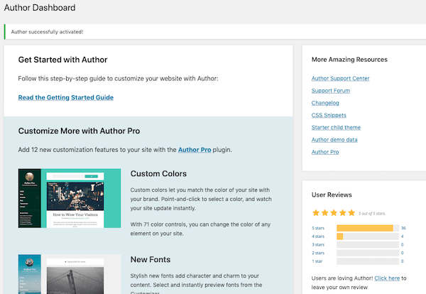 A look at this themes author dashboard