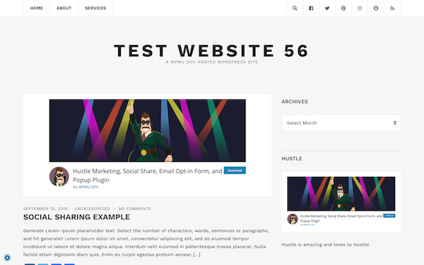 A look at the live page using this theme