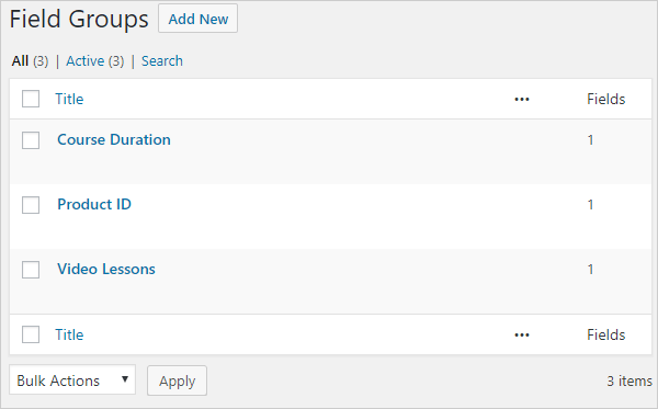 Advanced Custom Fields Groups