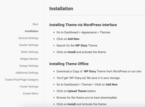 A look at the docs page of this theme