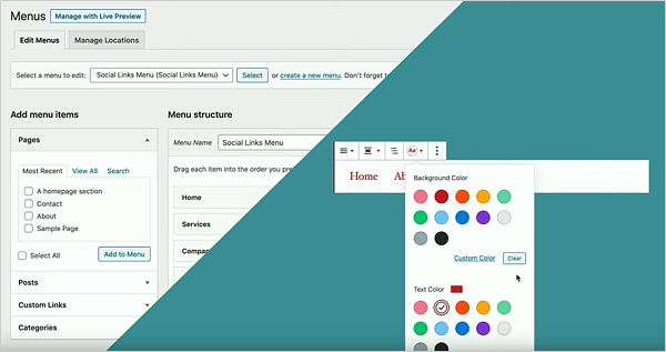 Gutenberg's new menu customization blocks.