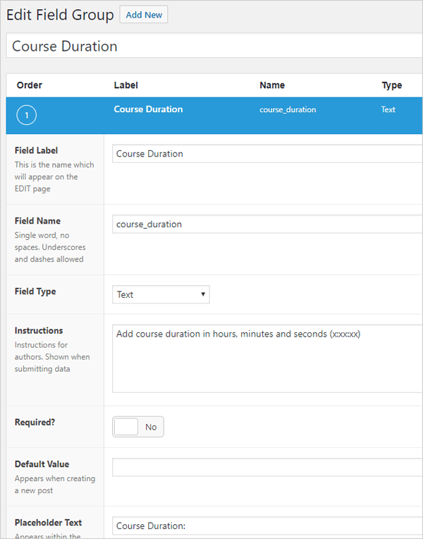 Advanced Custom Fields - sample custom field.