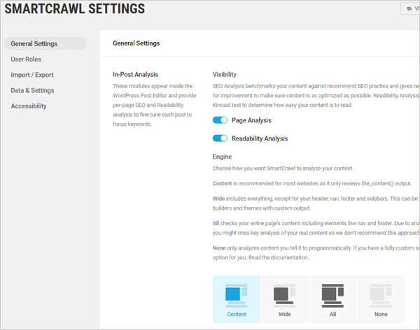 SmartCrawl settings screen.