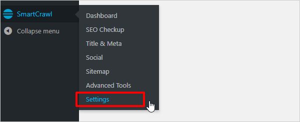 SmartCrawl Settings menu.
