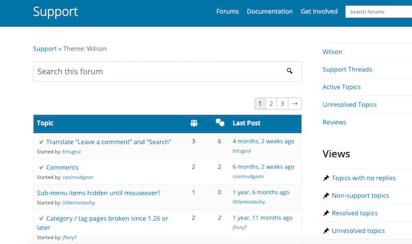 Wilson's support forum