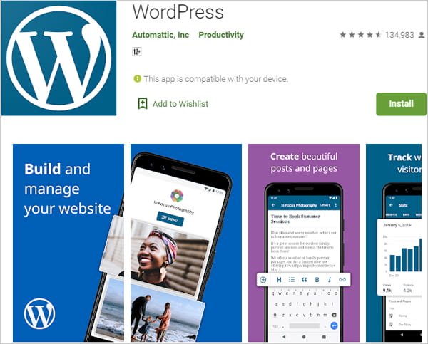 WordPress Mobile App screenshot from Google Play Store.