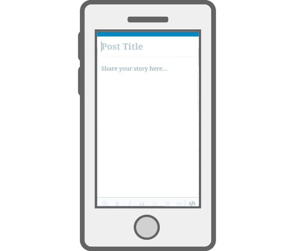 Illustration of mobile device with Add new WordPress Post screen.