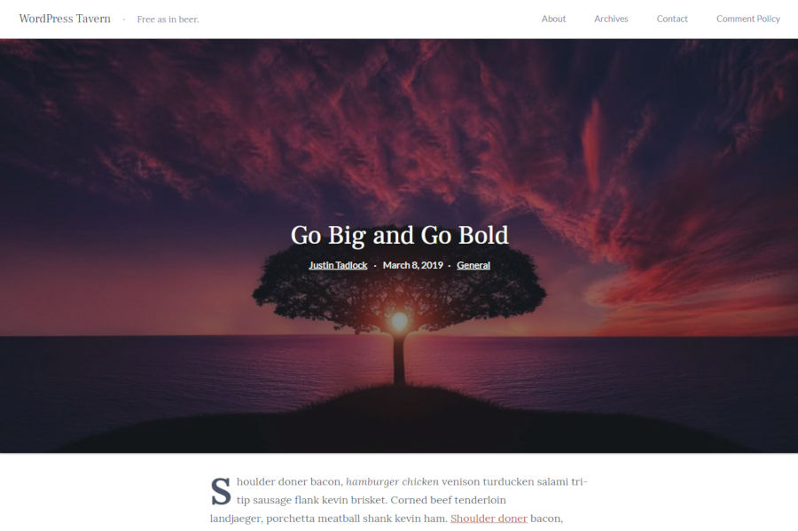 Screenshot of using the post title block with a hero background image.