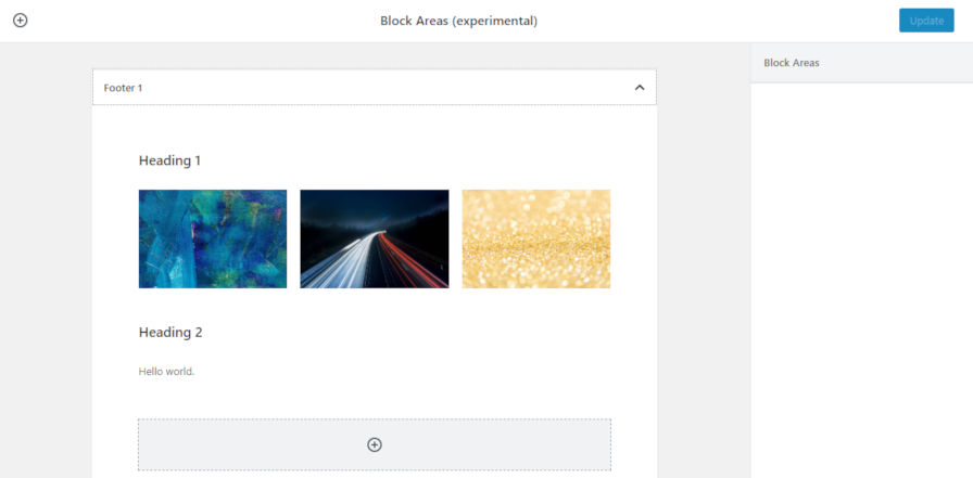 Screenshot of the experimental widget areas feature in the Gutenberg plugin.