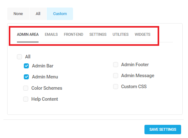 Screengrab of Branda's Custom permissions settings.
