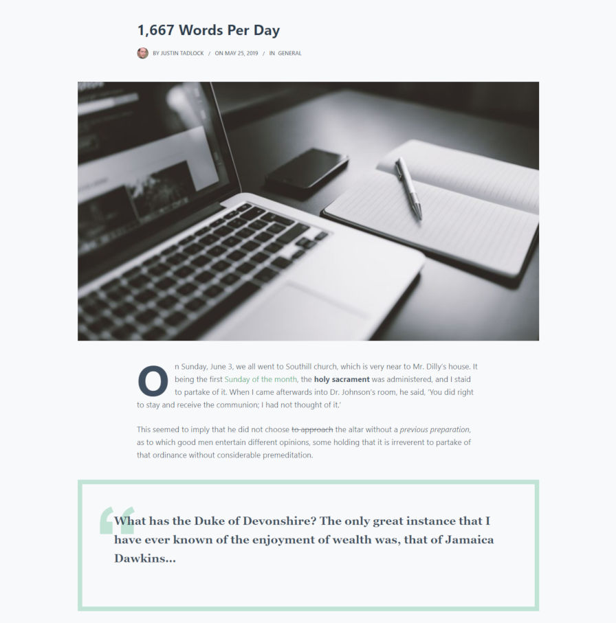 Screenshot of post with block designs from the Blocksy theme.