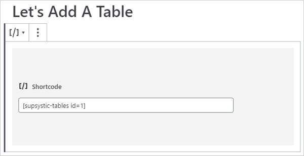 Screengrab of Gutenberg Shortcode block.