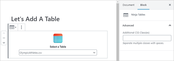 Ninja Tables Gutenberg Block