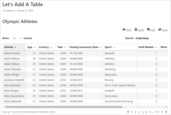 wpDataTables demo table