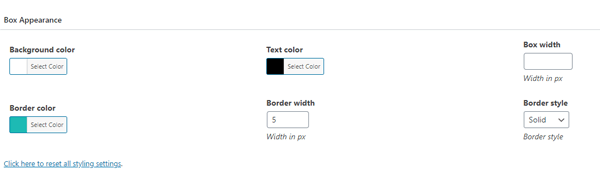 Showing the color options built into the plugin.