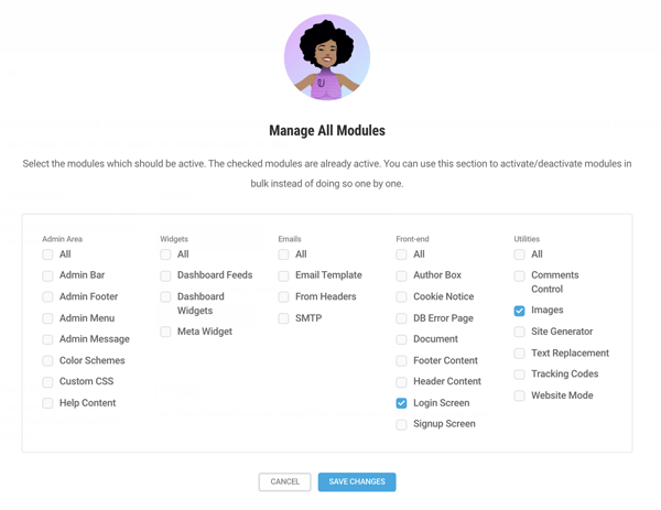 Branda management module screen.