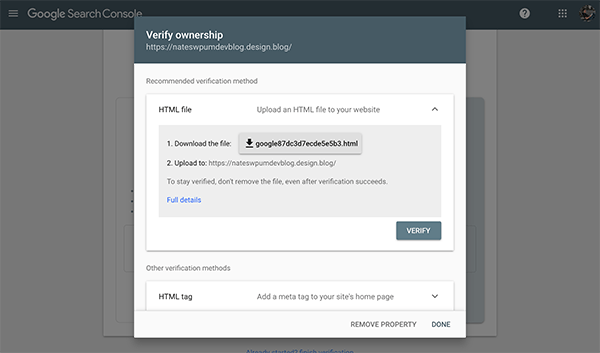 Google Search Console verification download.