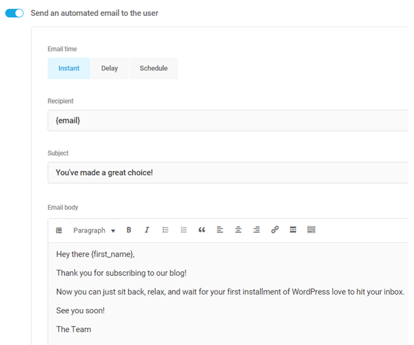 Showing how you can send a welcome email to a new subscriber