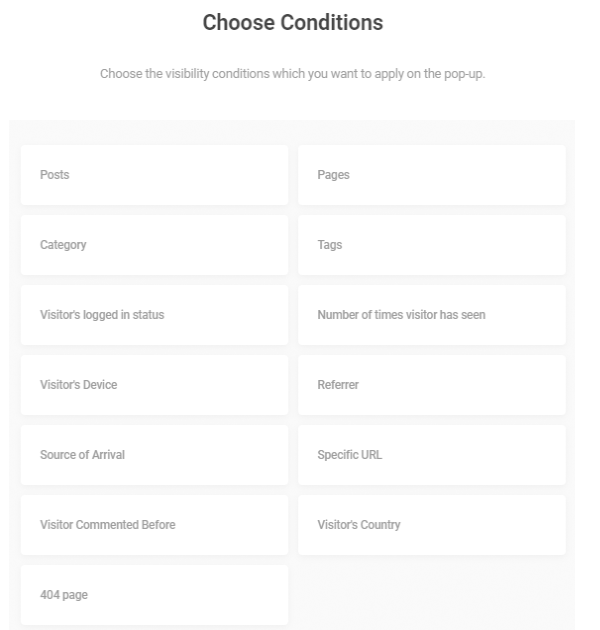 Choosing which conditions will cause your pop-up to display