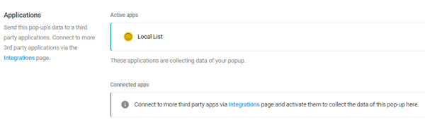 Showing the integration section of the setup process