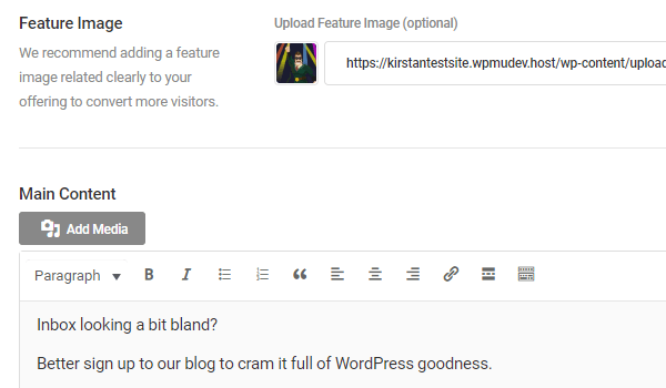 Demonstration of adding a feature image.