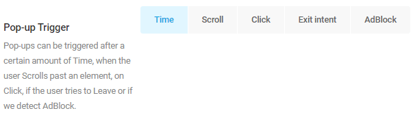 Showing Hustle's options to trigger pop-ups.