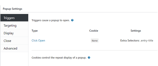Showing the first menu of the pop-up.