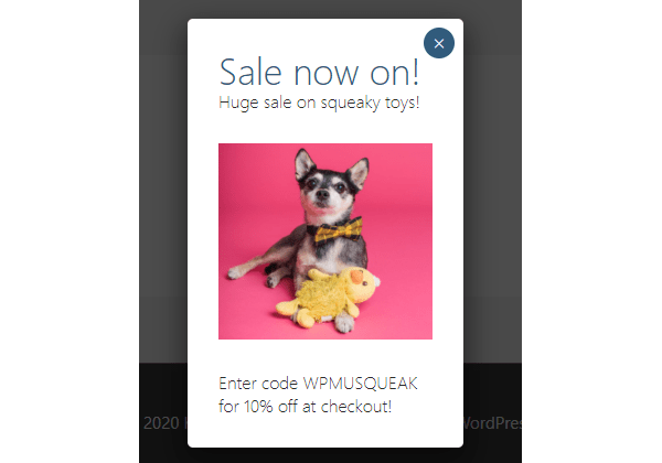 Showing an example pop-up.